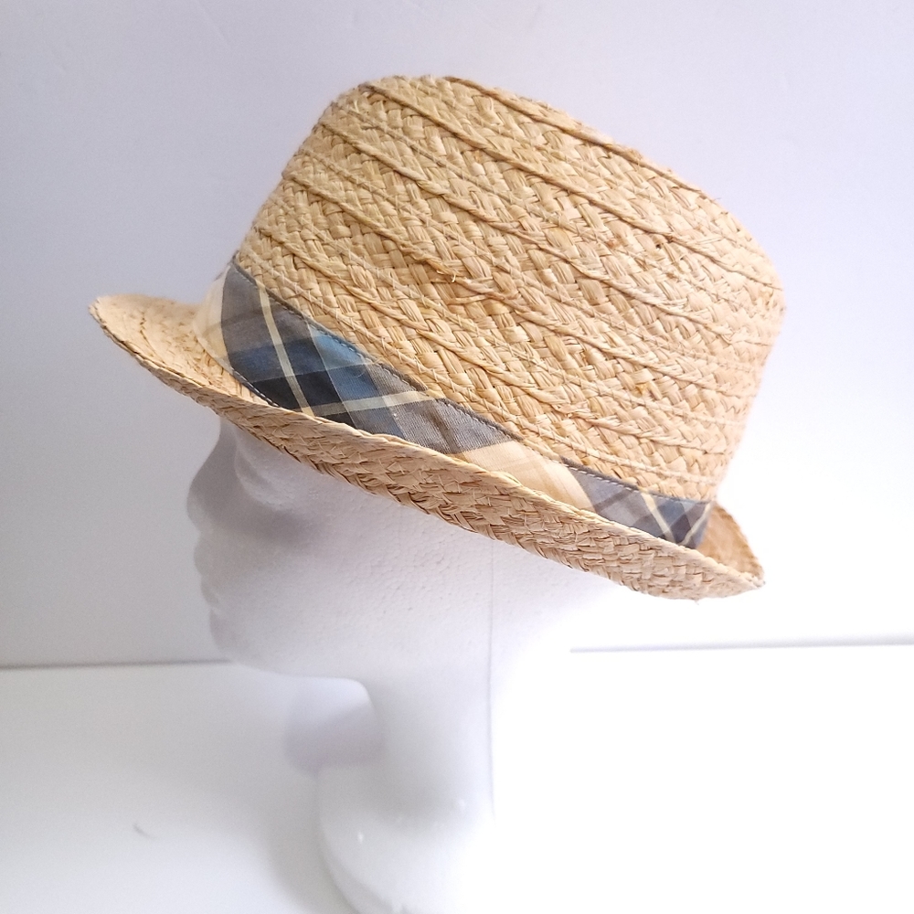 Gap Straw Fedora Hat Unisex Plaid Tartan Hat Band Adu… Gem